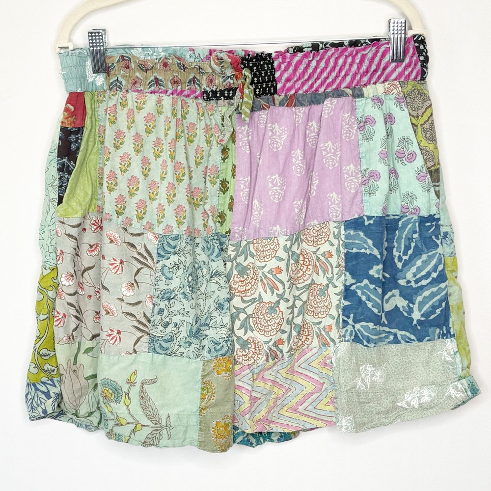 Earthbound Trading Co Womens XXL Patchwork Floral Cotton Shorts Multicolor Boho